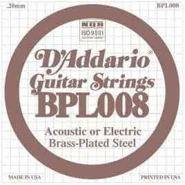 D’Addario SINGLE Brass-Plated Steel Acoustic or Electric Guitar Strings